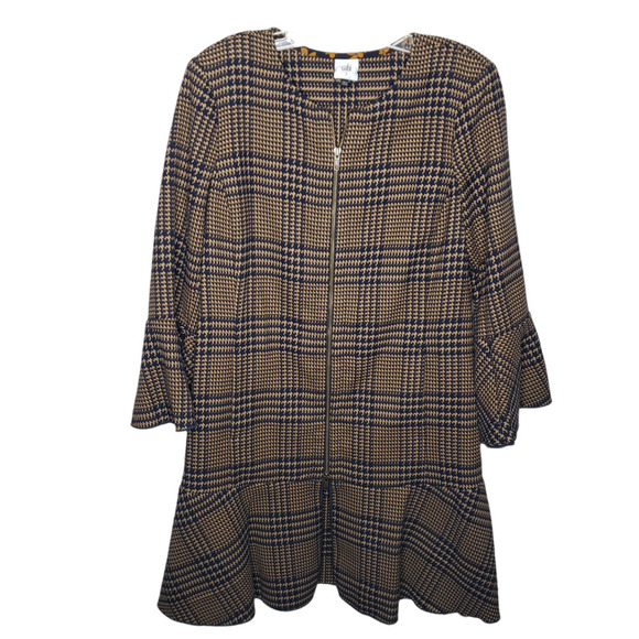 Cabi Flounce Jacket #3902 Tan Brown Navy Tartan Plaid womens sz sm plaid flare - Picture 2 of 9